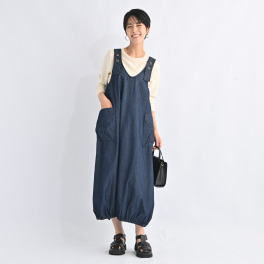 ゼラールスポーツ 軽やかデニム使用！ ギャザーデザイン ジャンスカワンピース
