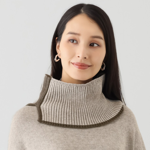 スピンブルー ギザコットンとヤクの 極上ブレンド! ラグジュアリーニット 配色ラインスヌード スピンブルー ギザコットンとヤクの 極上ブレンド! ラグジュアリーニット 配色ラインスヌード