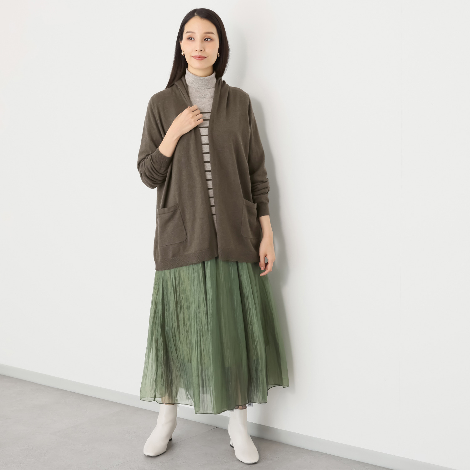 スピンブルー ギザコットンとヤクの 極上ブレンド！ ラグジュアリーニット フーディーコーディガン