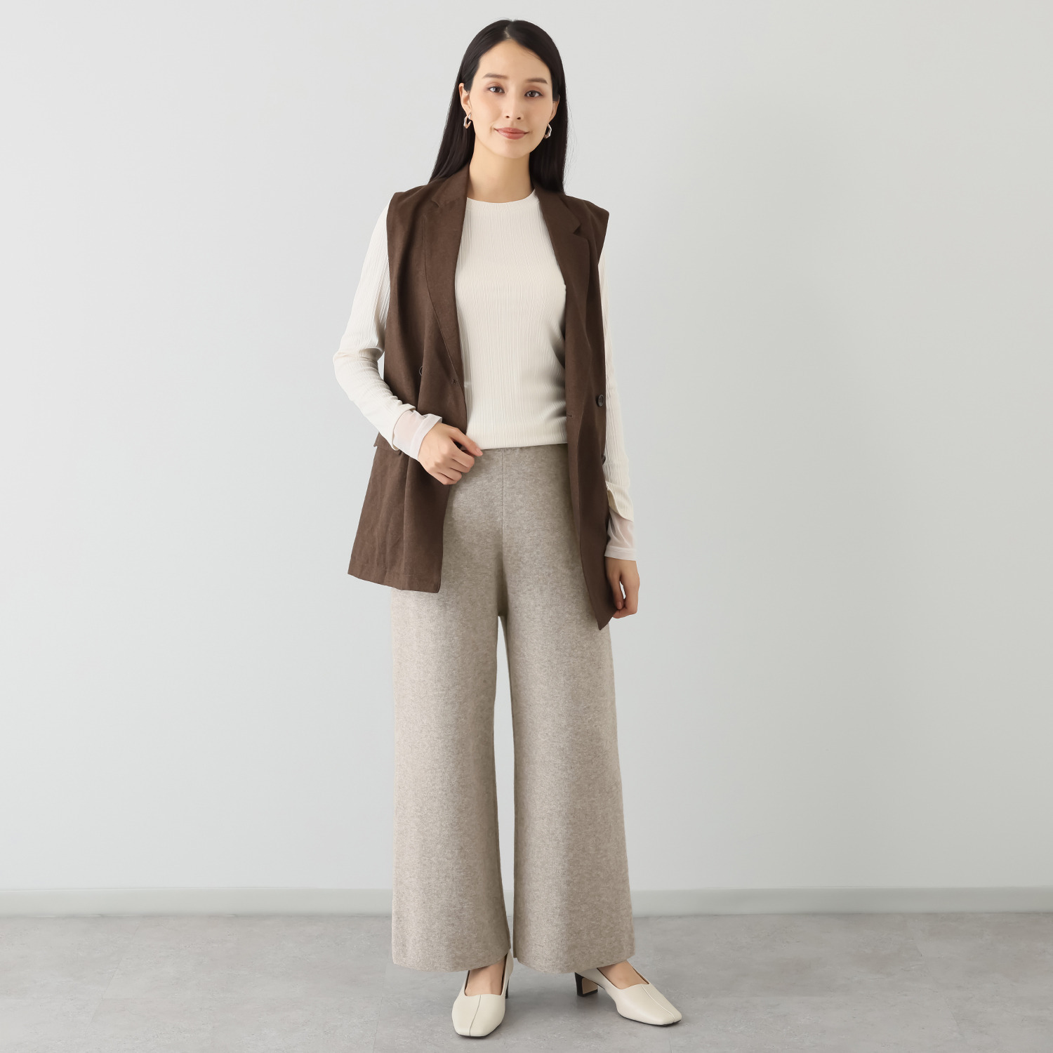 スピンブルー ギザコットンとヤクの 極上ブレンド！ ラグジュアリーニット ワイドパンツ