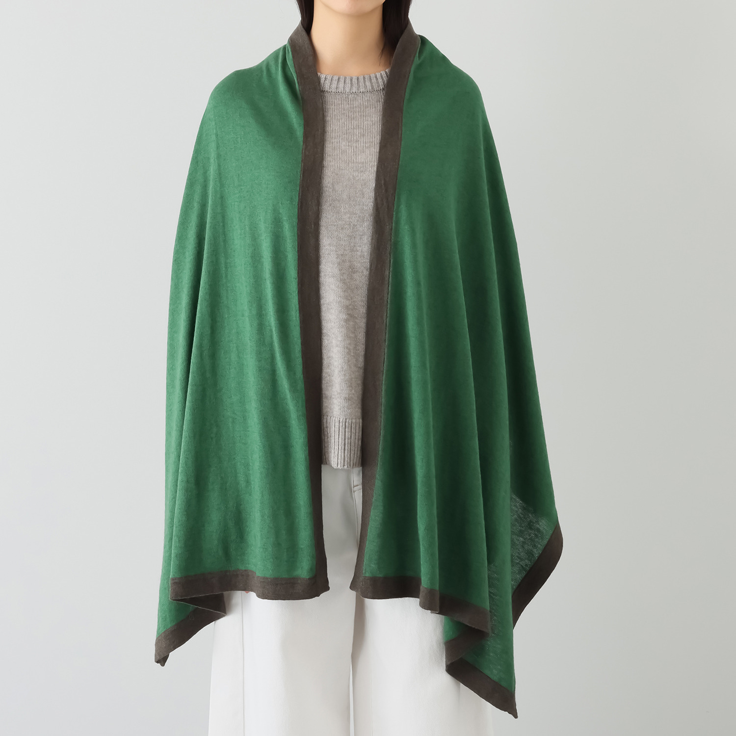 スピンブルー ギザコットンとヤクの 極上ブレンド！ ラグジュアリーニット バイカラー大判ストール