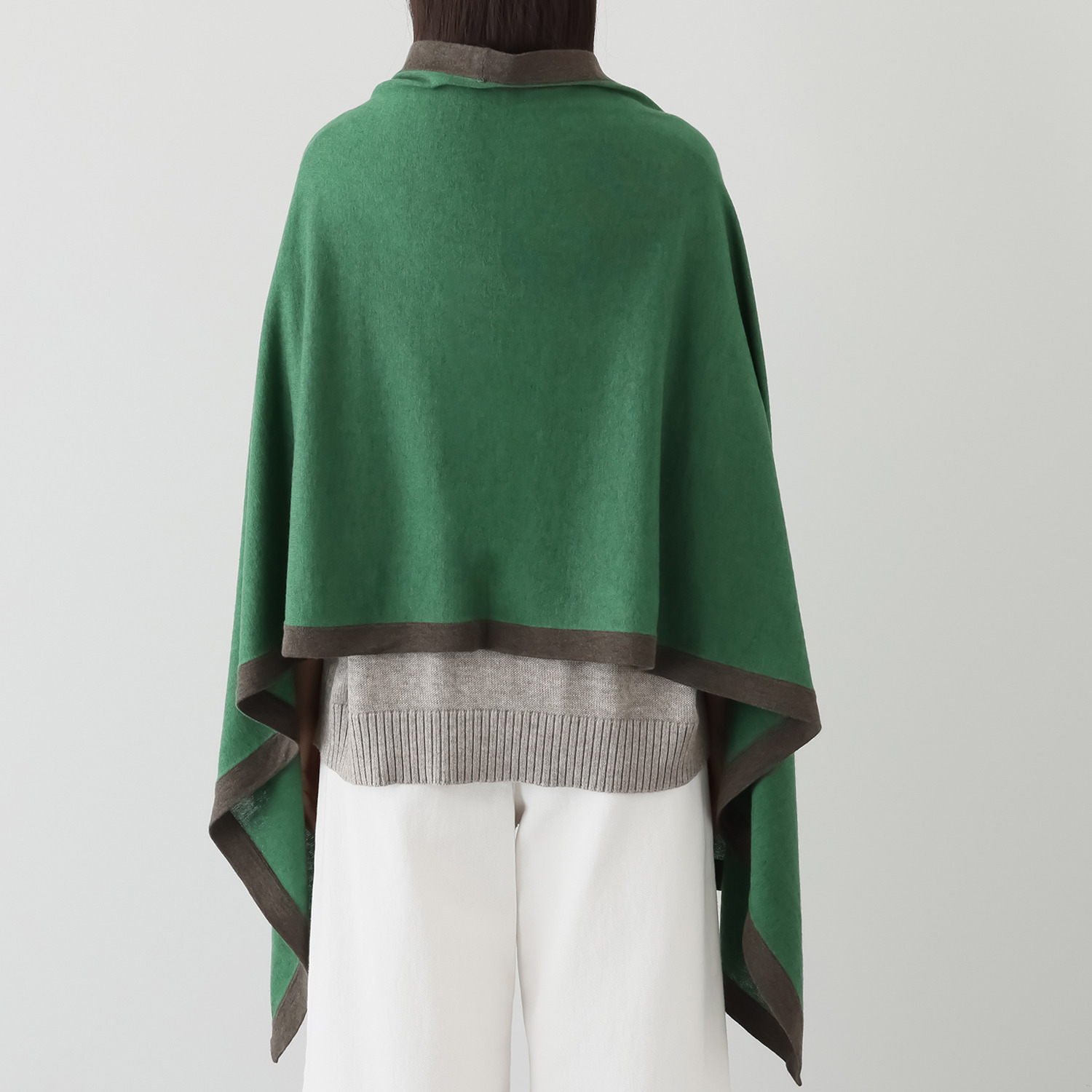 スピンブルー ギザコットンとヤクの 極上ブレンド！ ラグジュアリーニット バイカラー大判ストール