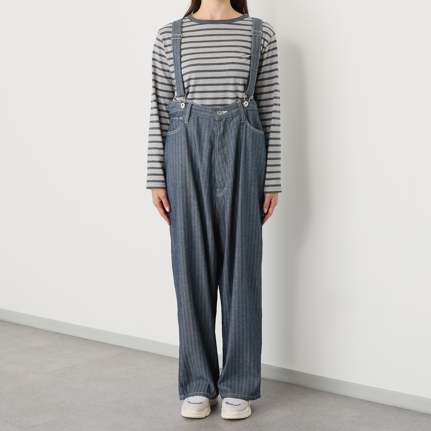 紺屋イチガントウキョウ サスペンダー付 ヘリンボーンデニム パンツ