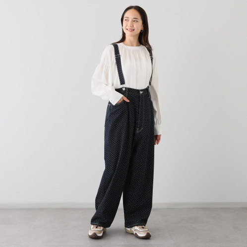 紺屋イチガントウキョウ サスペンダー付 ドット柄デニム パンツ 紺屋イチガントウキョウ サスペンダー付 ドット柄デニム パンツ