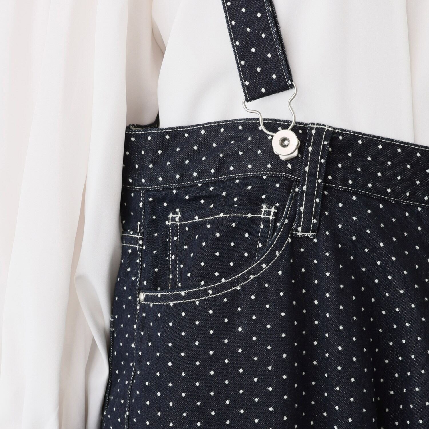 紺屋イチガントウキョウ サスペンダー付 ドット柄デニム パンツ