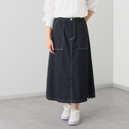紺屋イチガントウキョウ ドット柄デニム ワークスカート