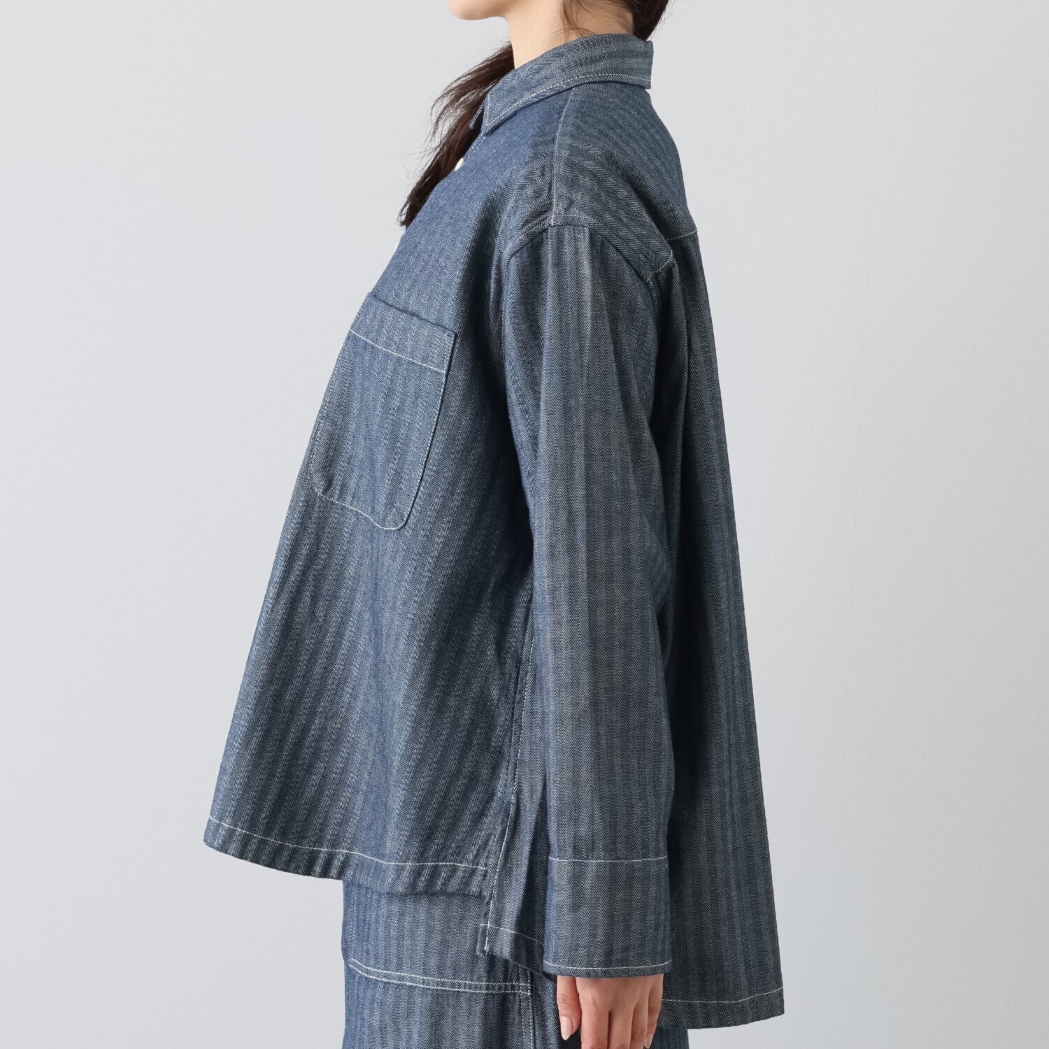 紺屋イチガントウキョウ ヘリンボーンデニム ビッグワークシャツ