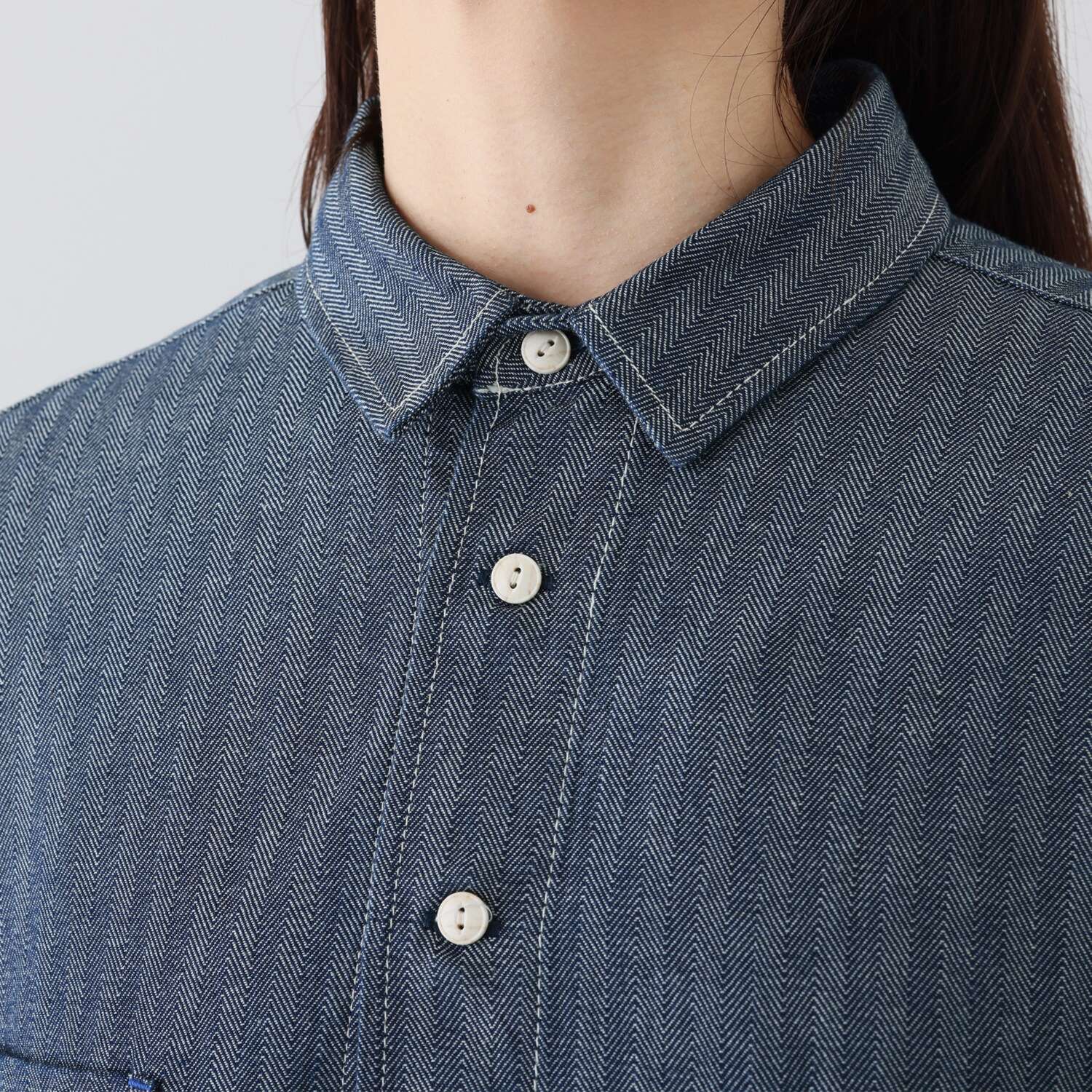 紺屋イチガントウキョウ ヘリンボーンデニム ビッグワークシャツ