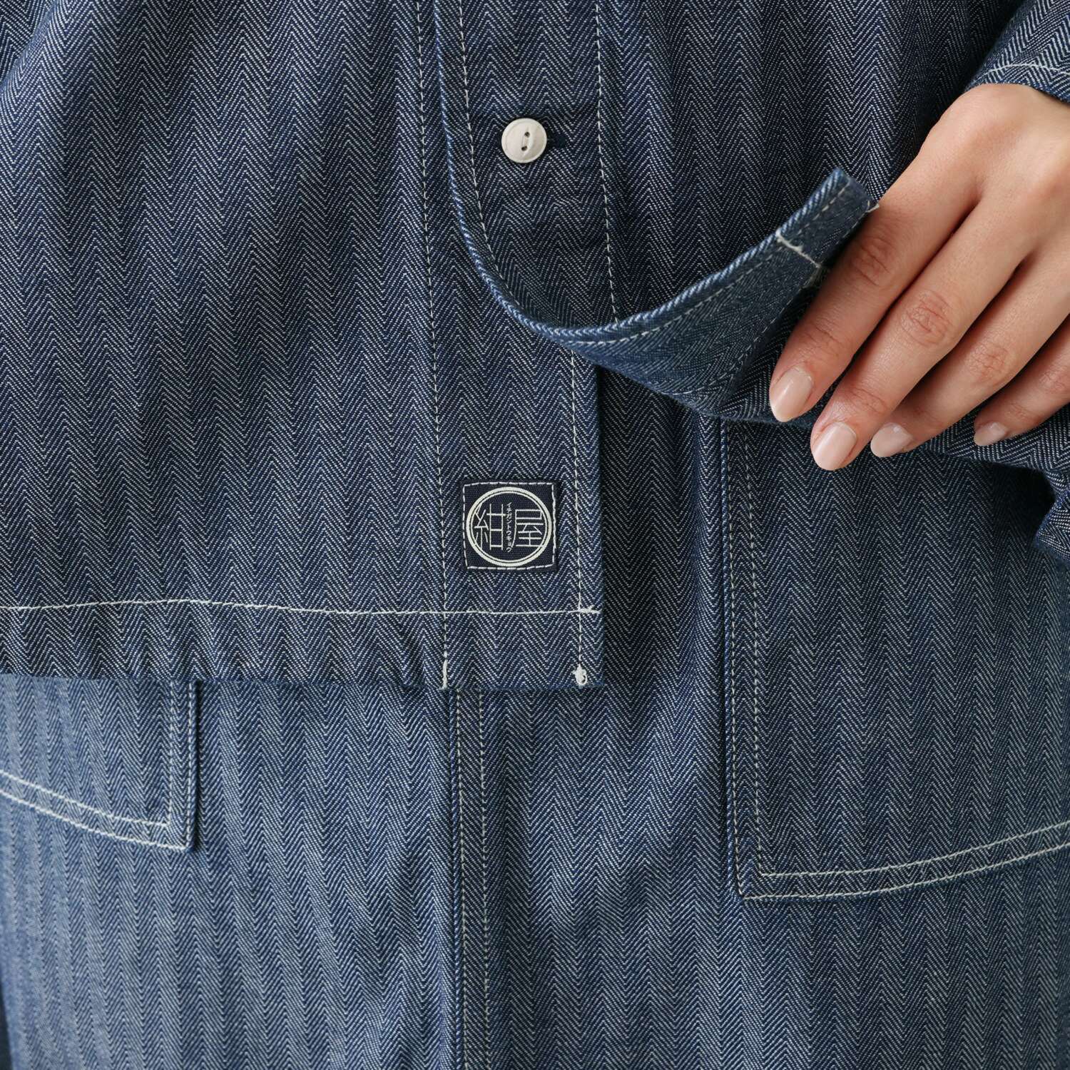 紺屋イチガントウキョウ ヘリンボーンデニム ビッグワークシャツ