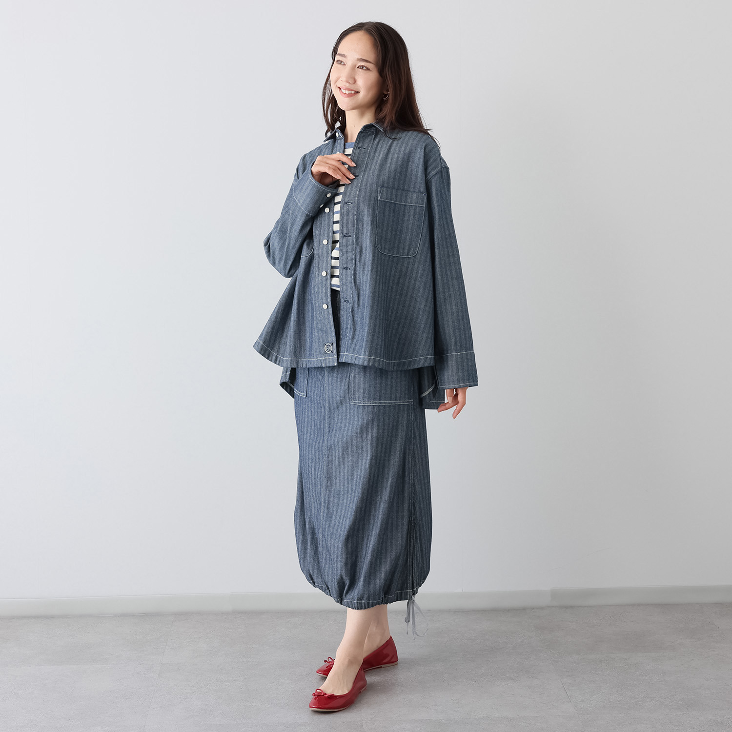 紺屋イチガントウキョウ ヘリンボーンデニム ビッグワークシャツ