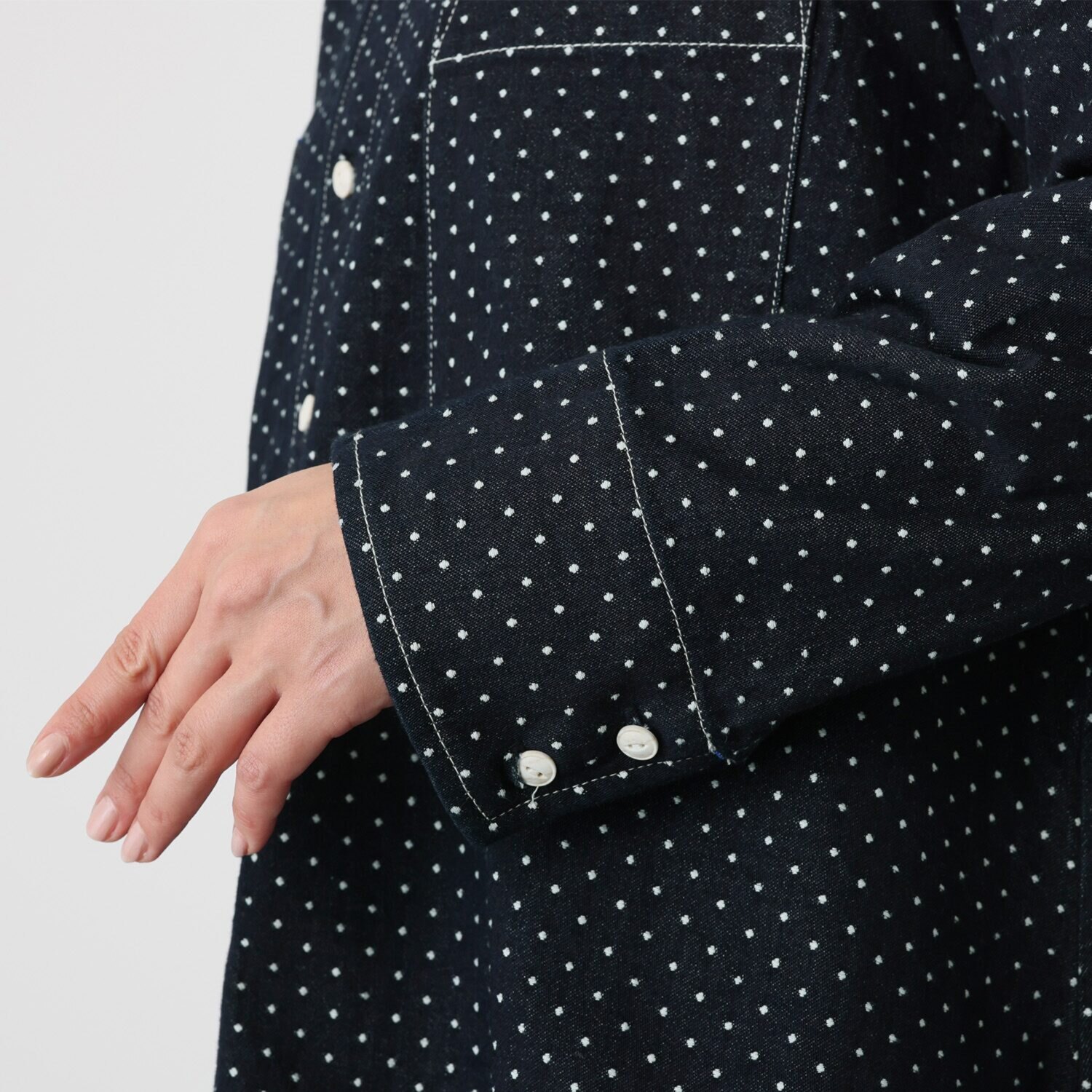 紺屋イチガントウキョウ ドット柄デニム ビッグワークシャツ