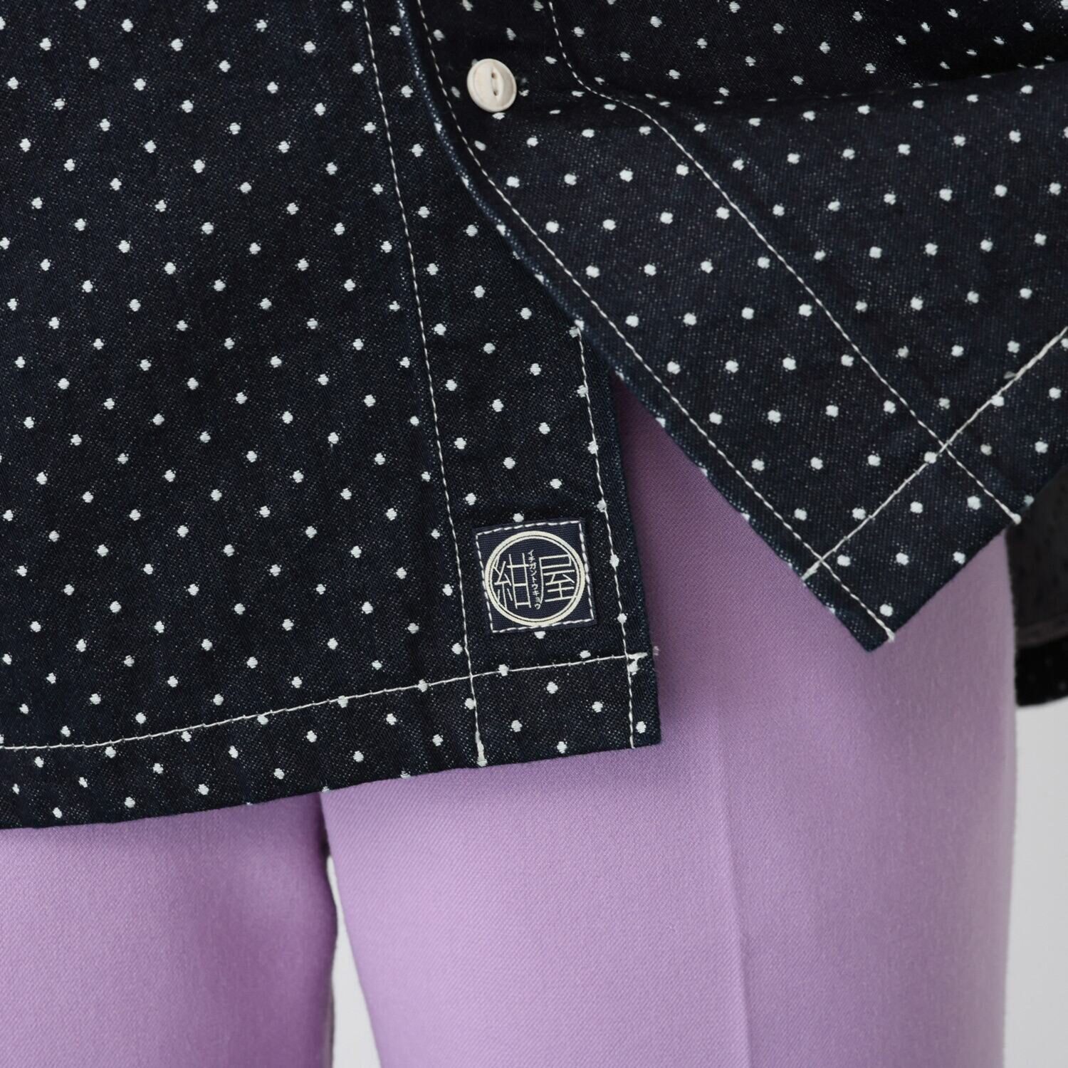 紺屋イチガントウキョウ ドット柄デニム ビッグワークシャツ