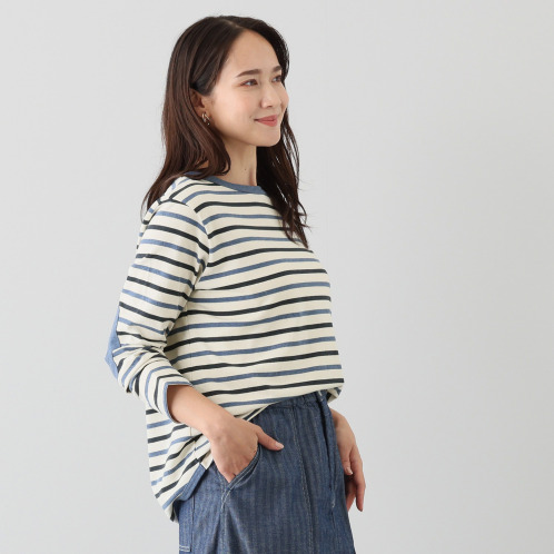 紺屋イチガントウキョウ ボーダー エルボーパッチアクセント プルオーバー 紺屋イチガントウキョウ ボーダー エルボーパッチアクセント プルオーバー