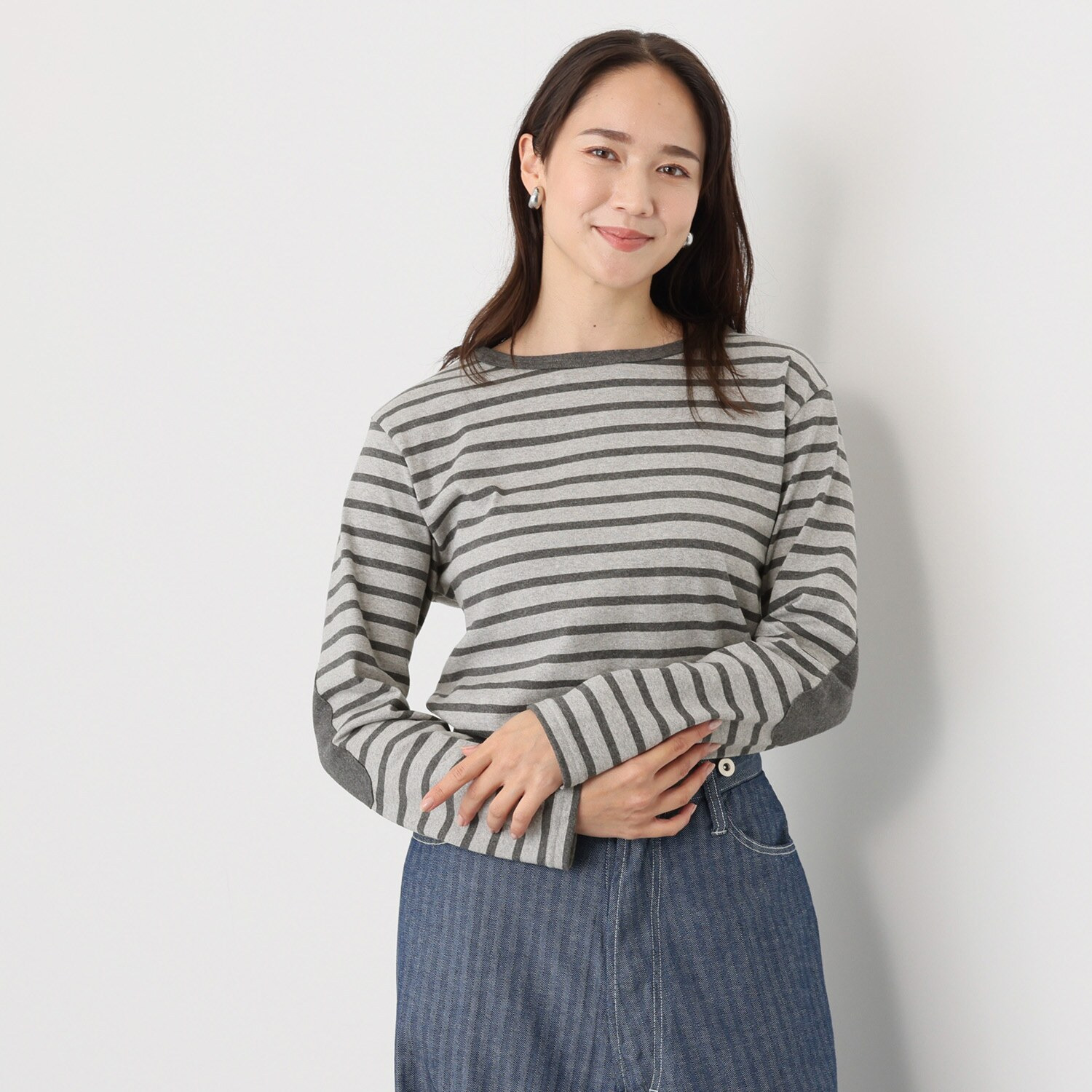 紺屋イチガントウキョウ ボーダー エルボーパッチアクセント プルオーバー