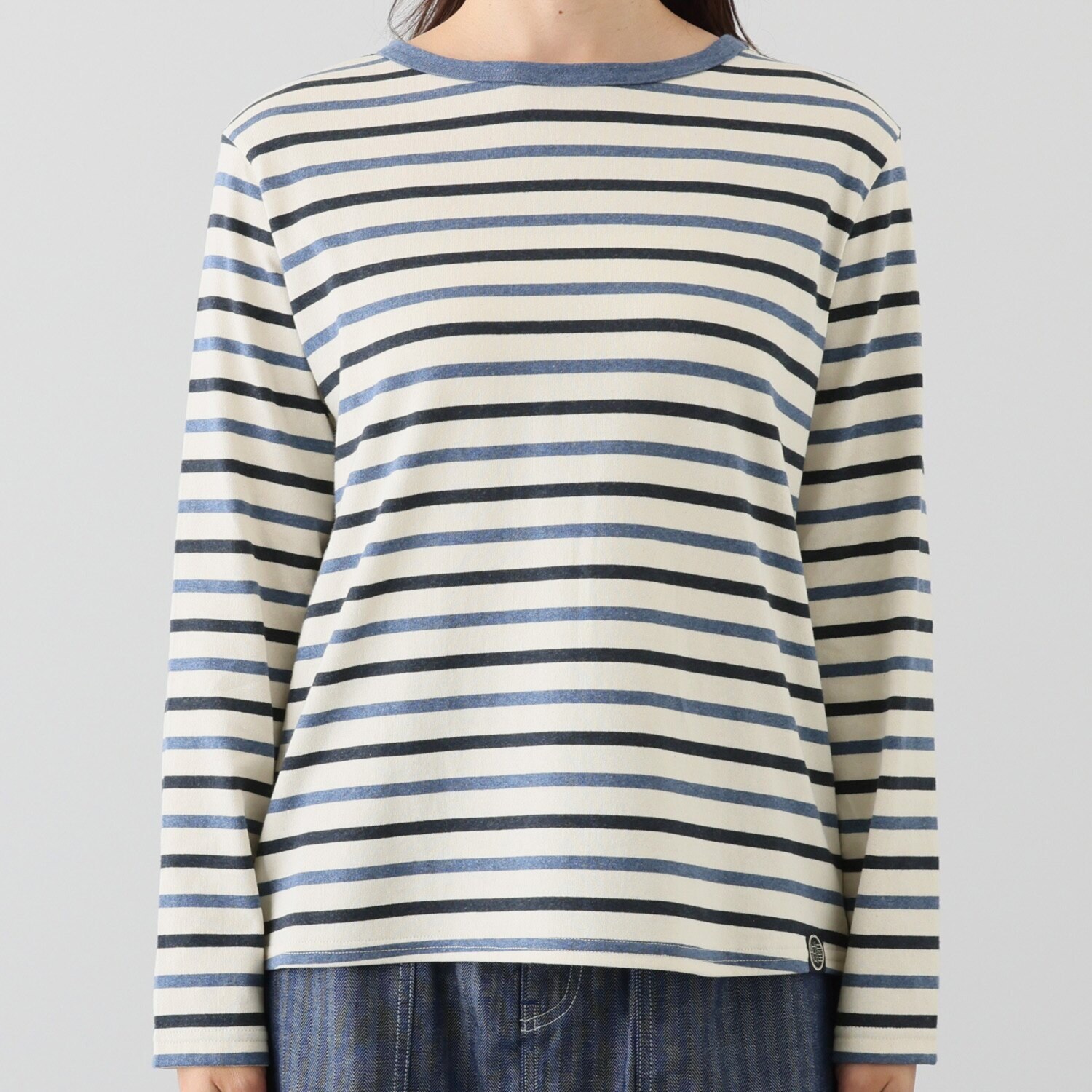 紺屋イチガントウキョウ ボーダー エルボーパッチアクセント プルオーバー