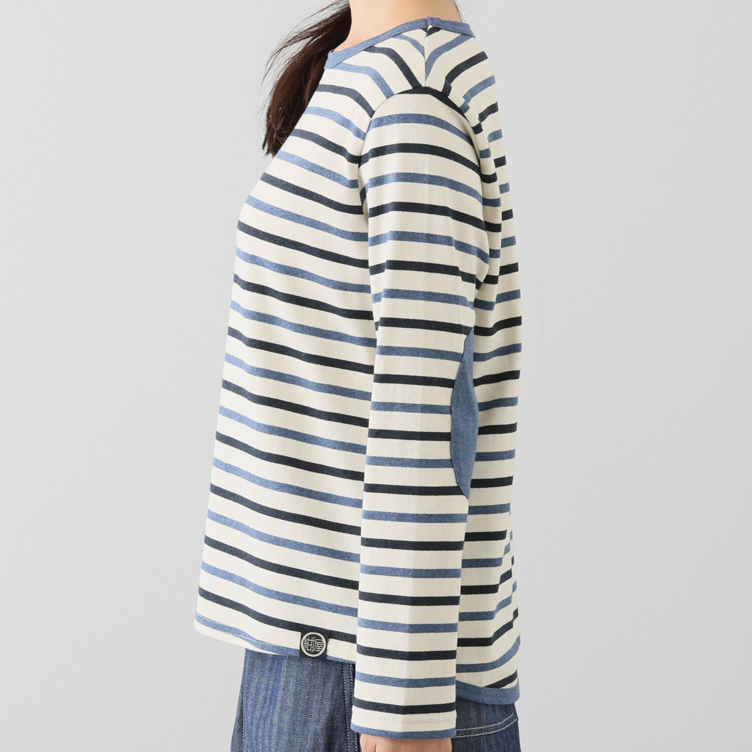 紺屋イチガントウキョウ ボーダー エルボーパッチアクセント プルオーバー