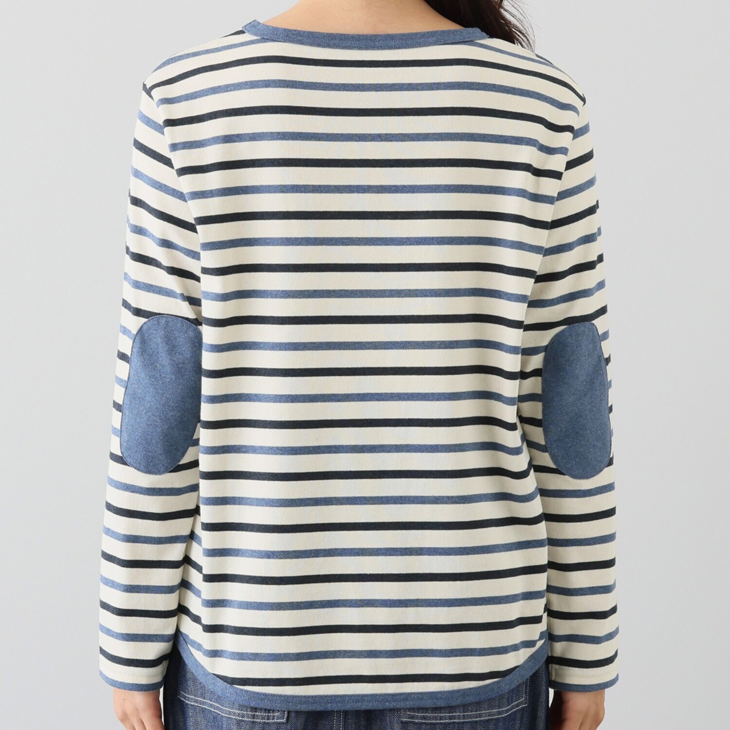 紺屋イチガントウキョウ ボーダー エルボーパッチアクセント プルオーバー