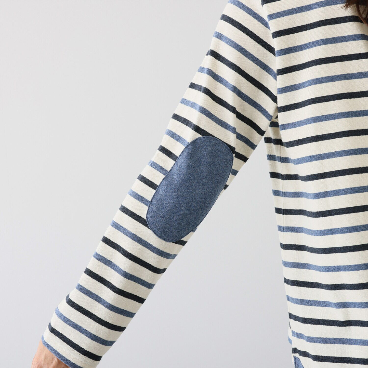 紺屋イチガントウキョウ ボーダー エルボーパッチアクセント プルオーバー