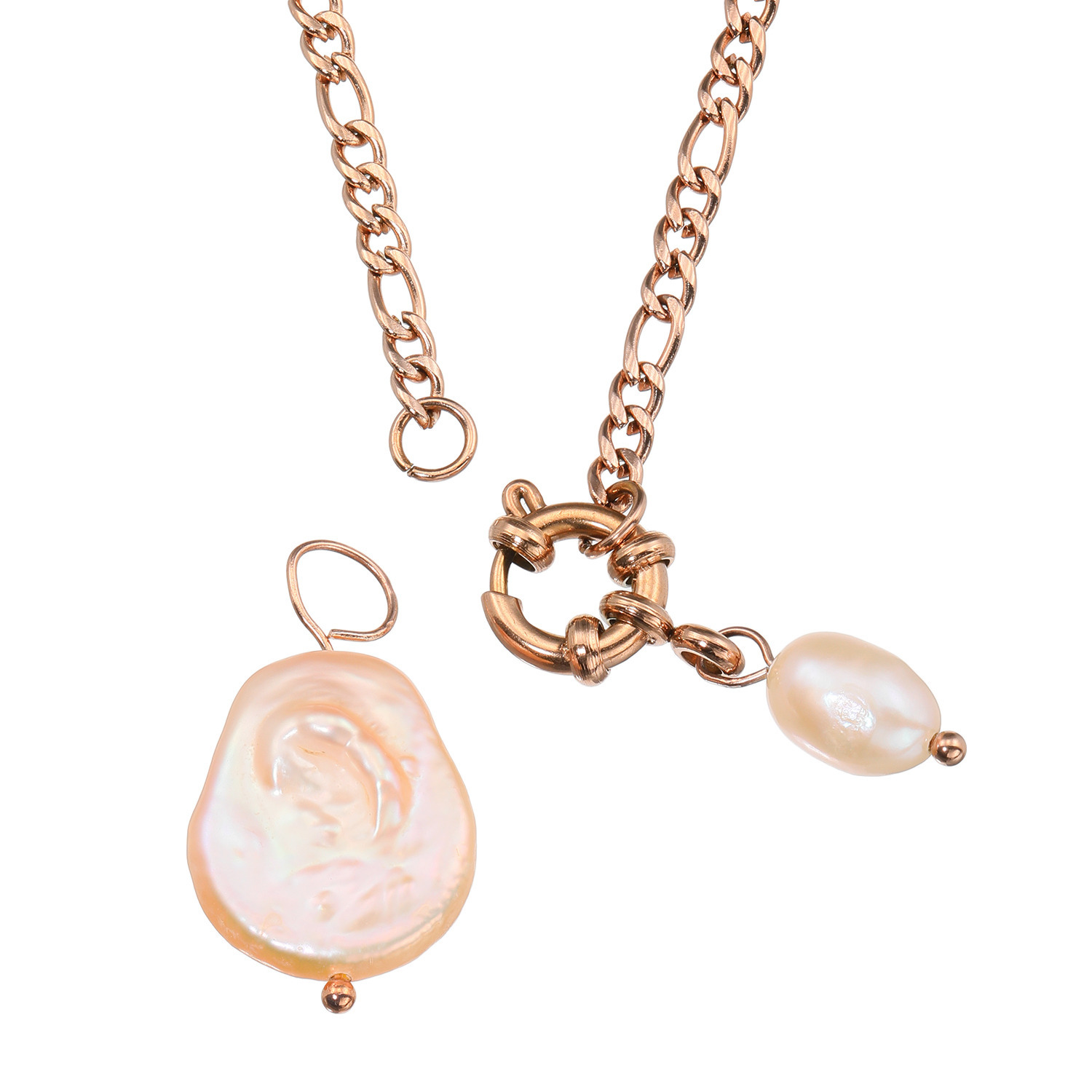 カリーナ・ペルラ ステンレス 淡水バロックパール マリンクラスプ アレンジロングペンダント