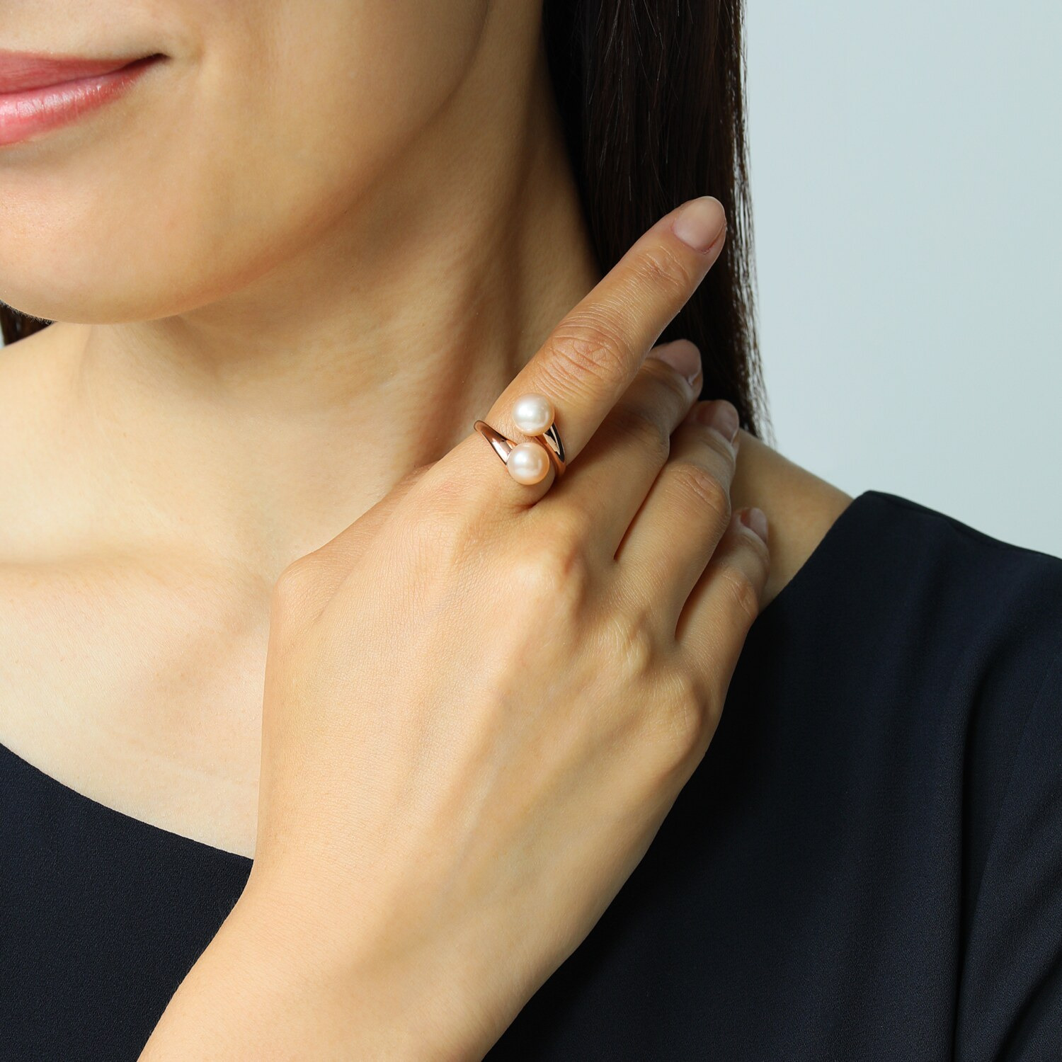 カリーナ・ペルラ ステンレス 淡水パール ツインデザイン リング