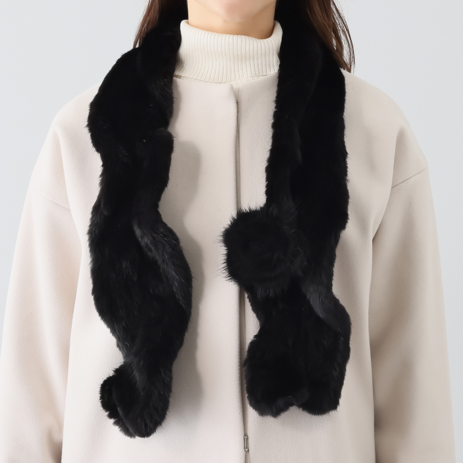 コサージュ付 ミンクヤーンマフラー