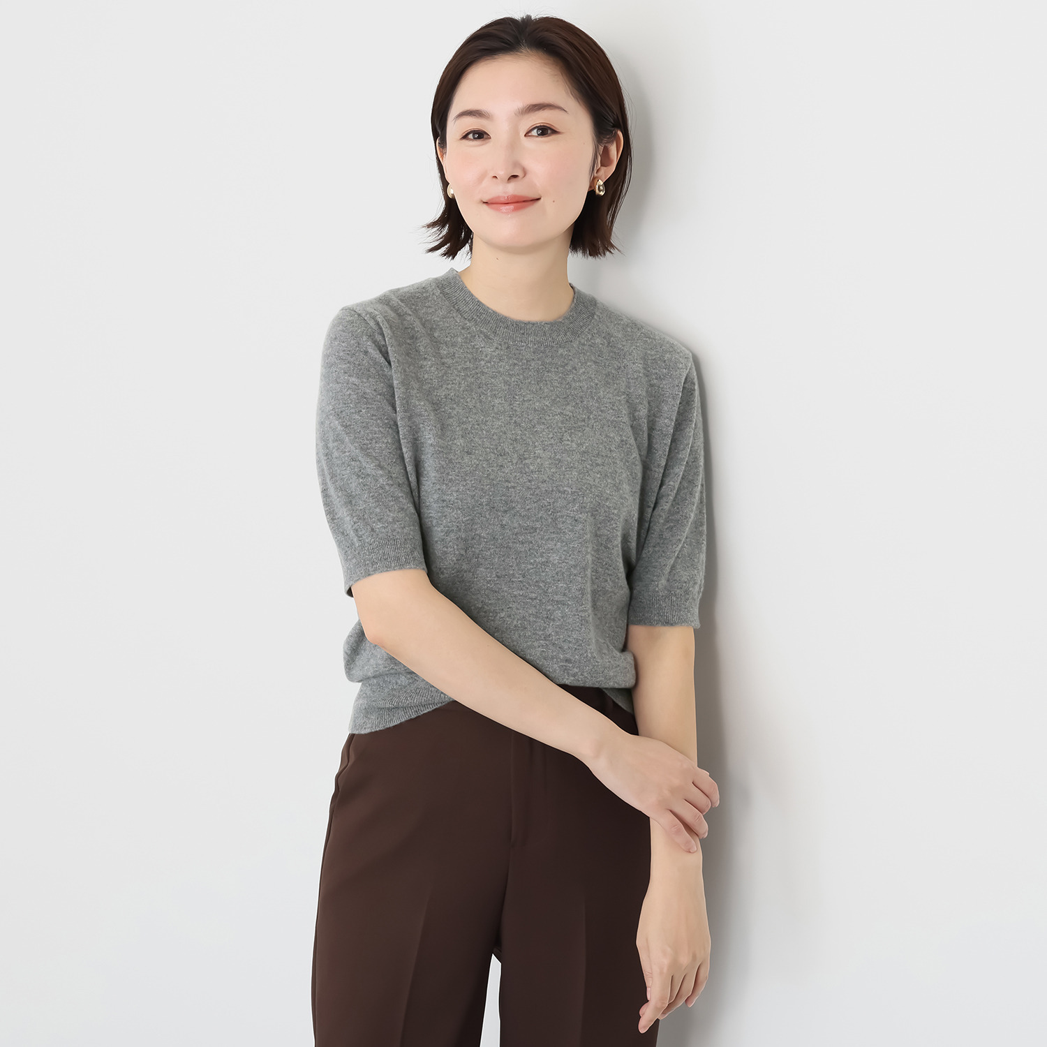 ミア　アミカ イタリア・ カリアッジ社製糸使用 こだわりのウールカシミヤ 半袖プルオーバー