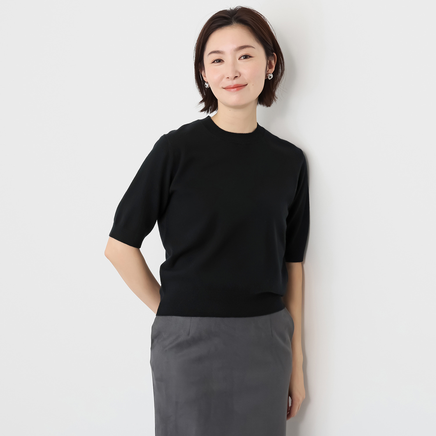 ミア　アミカ イタリア・ カリアッジ社製糸使用 こだわりのウールカシミヤ 半袖プルオーバー