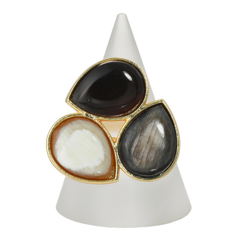 ミル・レーヴ　水牛　ペアシェイプ　トリカラーデザイン　リング