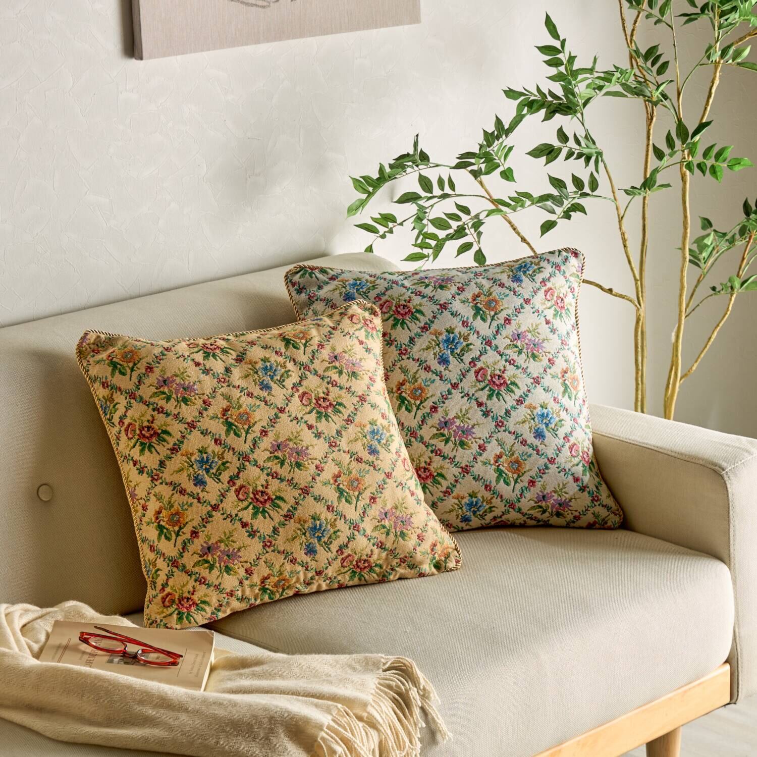 リバーシブル ゴブラン織クッション ２色組