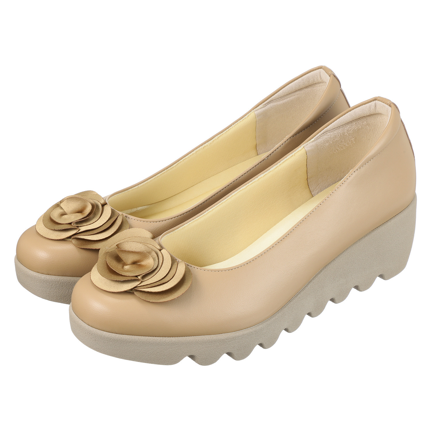 ヒルズアヴェニュー ＜日本製＞ レザー フラワーモティーフ ウェーブソールパンプス