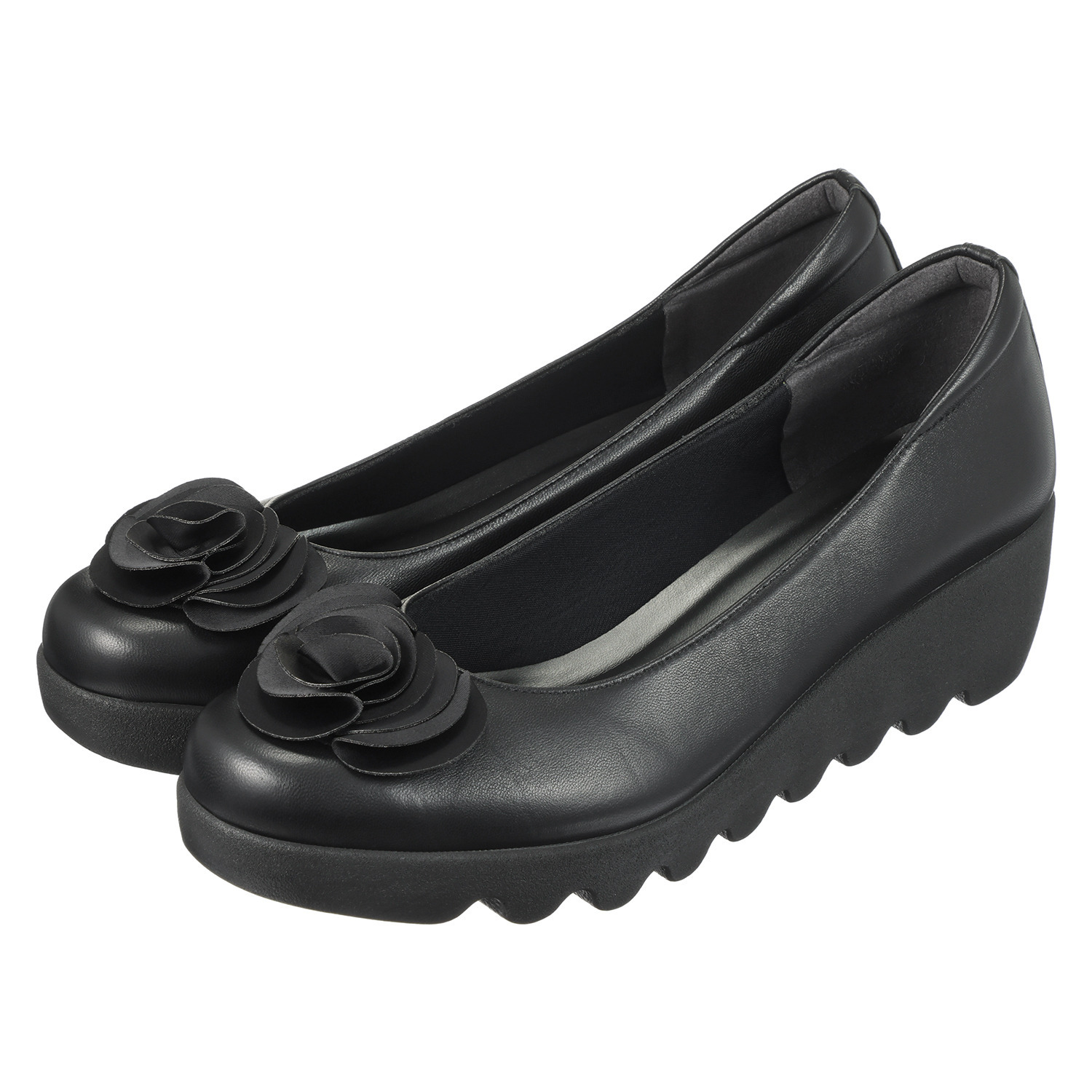 ヒルズアヴェニュー ＜日本製＞ レザー フラワーモティーフ ウェーブソールパンプス