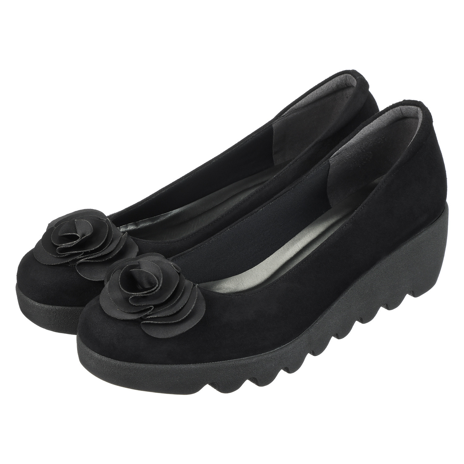 ヒルズアヴェニュー ＜日本製＞ レザー フラワーモティーフ ウェーブソールパンプス