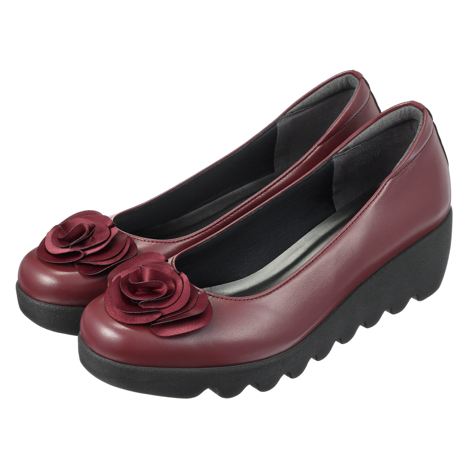 ヒルズアヴェニュー ＜日本製＞ レザー フラワーモティーフ ウェーブソールパンプス