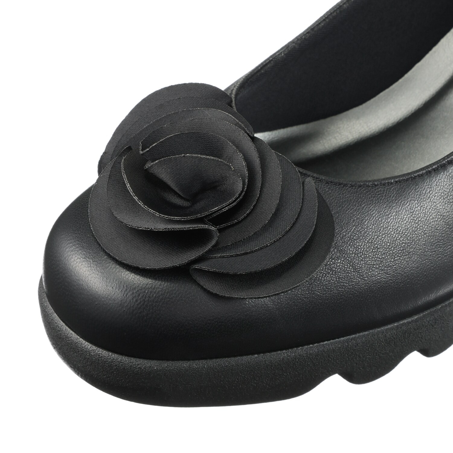 ヒルズアヴェニュー ＜日本製＞ レザー フラワーモティーフ ウェーブソールパンプス