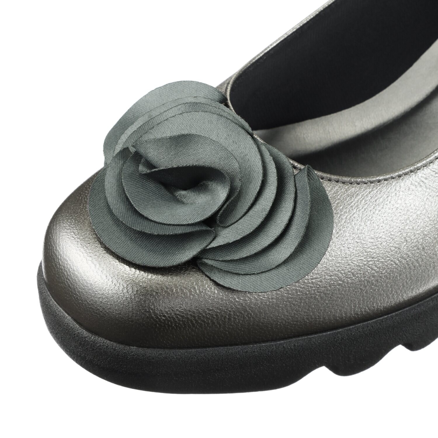 ヒルズアヴェニュー ＜日本製＞ レザー フラワーモティーフ ウェーブソールパンプス