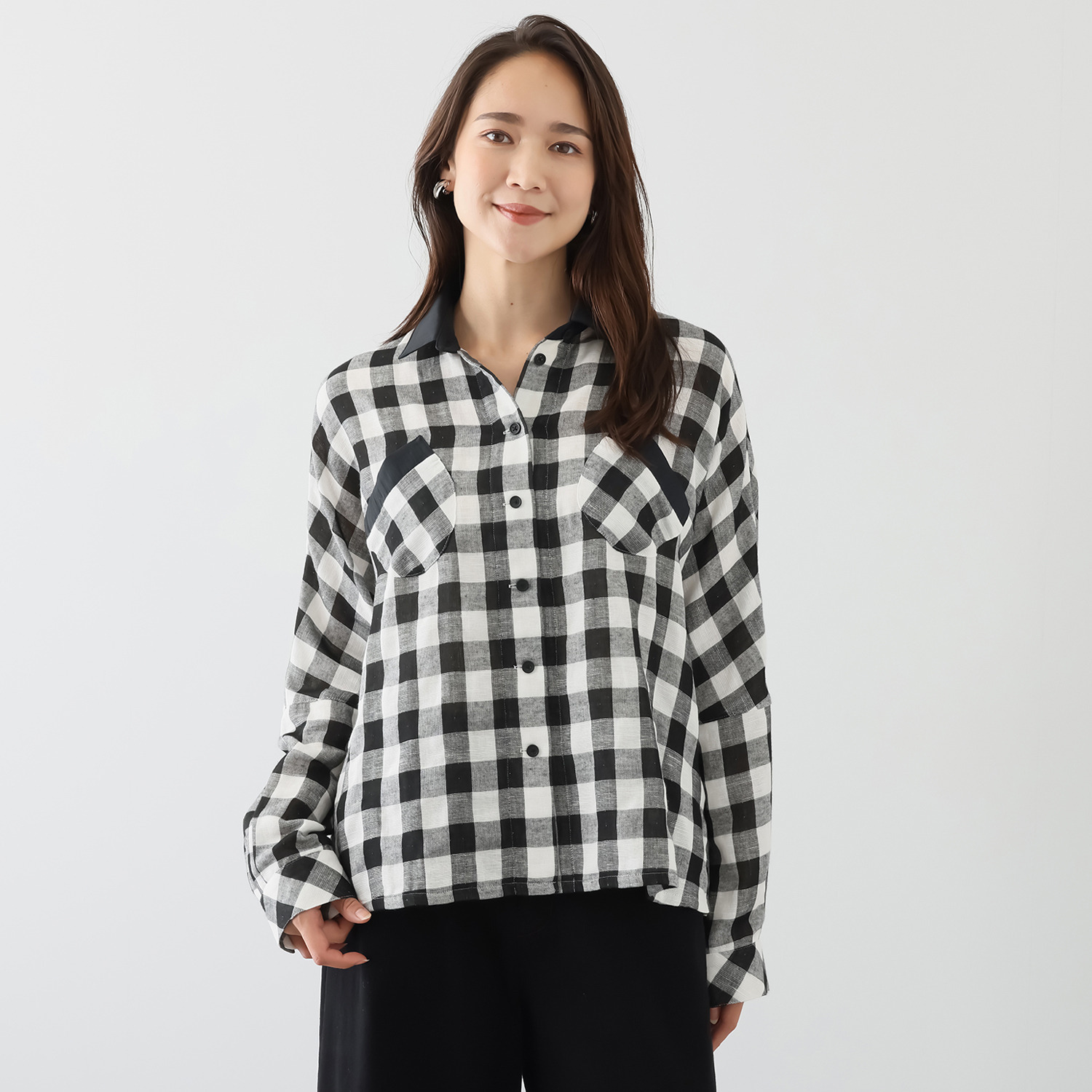 ハヤマ　ブリーズ ドルマンスリーブ 先染めブラウス