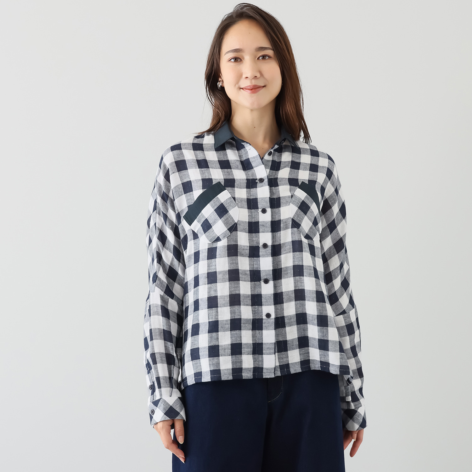 ハヤマ　ブリーズ ドルマンスリーブ 先染めブラウス