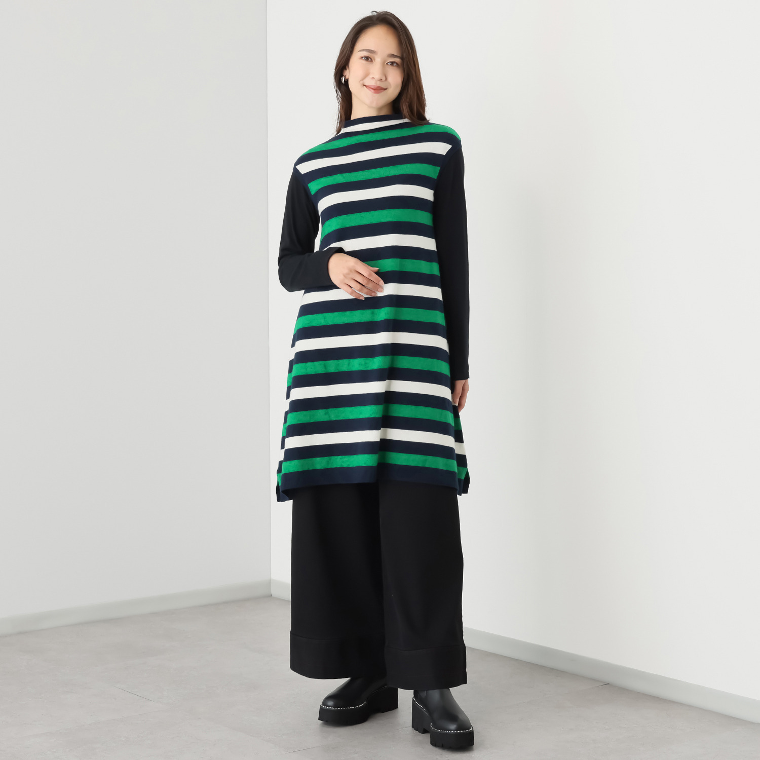 ハヤマ　ブリーズ ボーダー柄 ロングチュニック