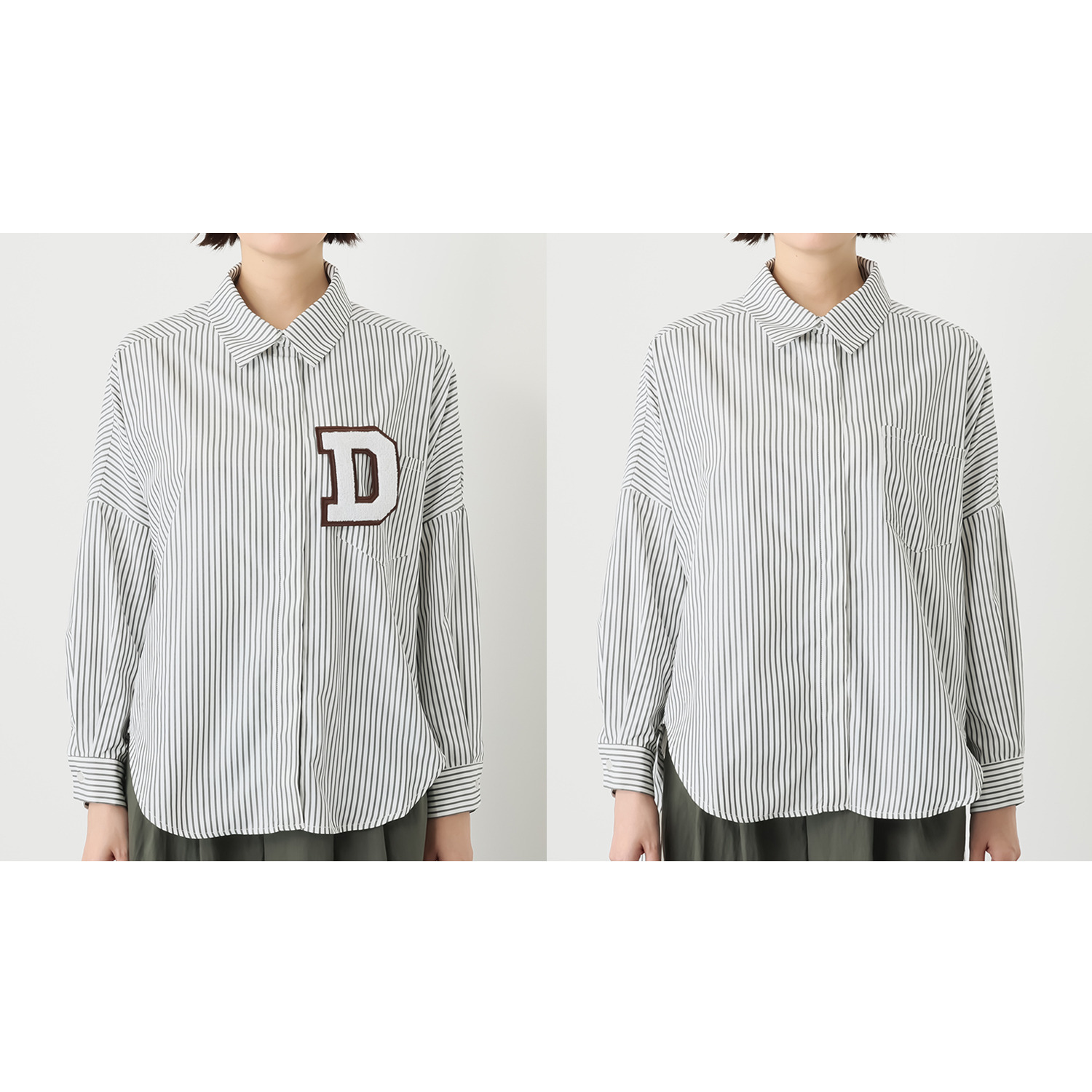 ウノ・ウノ・ドゥーエ 羽織りにもなる 着回し万能！ ワッペンブローチ付 シャツ