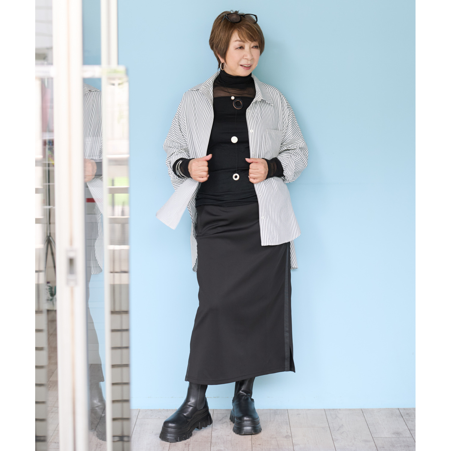 ウノ・ウノ・ドゥーエ もっちりポンチ ラインアクセント スカート