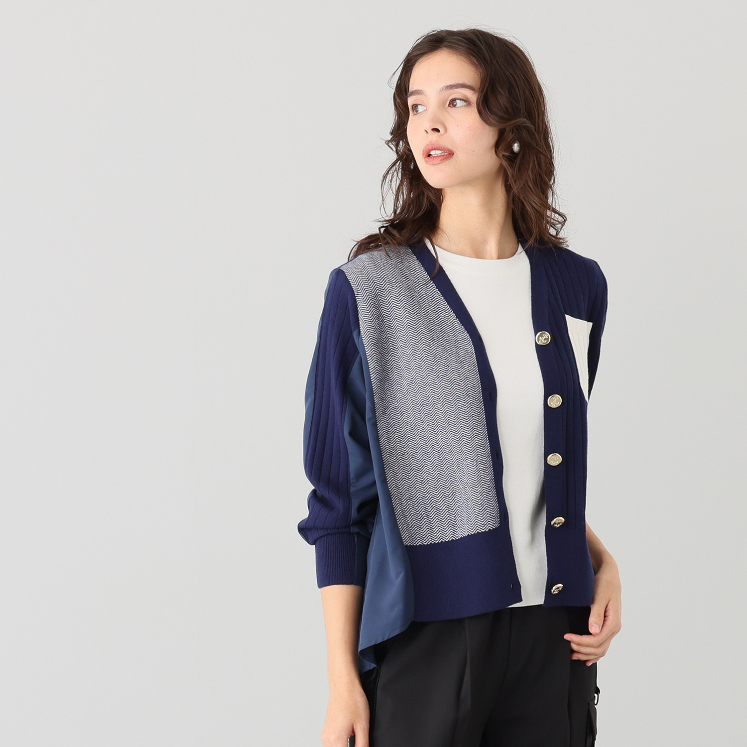 ラブソル 異素材ドッキング カーディガン