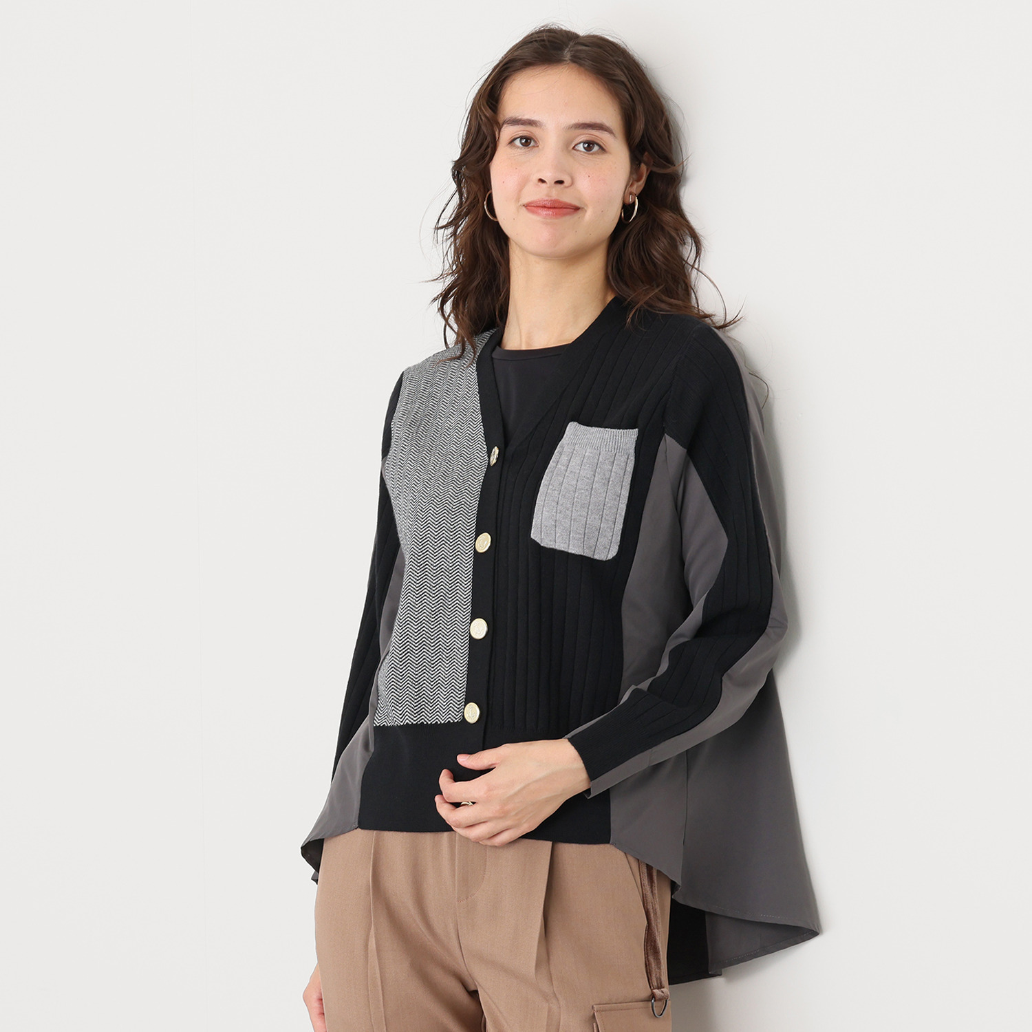 ラブソル 異素材ドッキング カーディガン