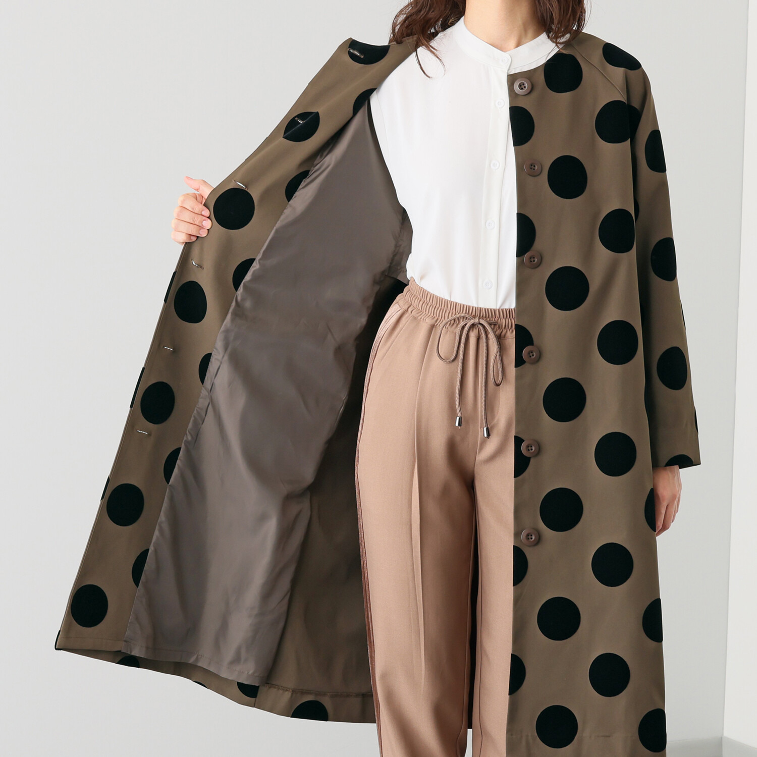 ラブソル フロッキードット ノーカラーコート