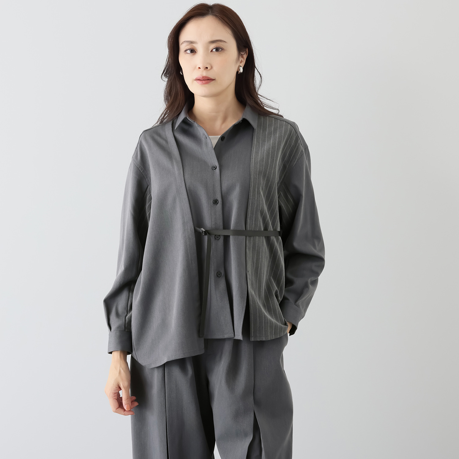 ヨウゾウカタブキ 切替ストライプシャツ