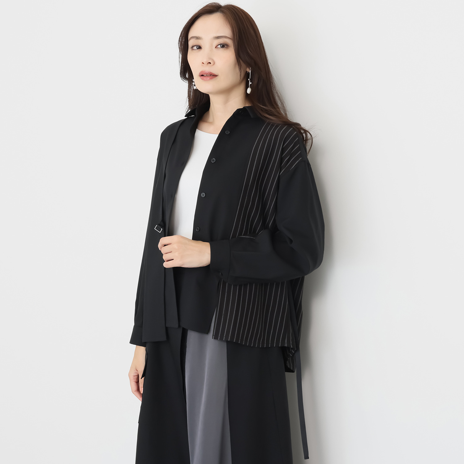 ヨウゾウカタブキ 切替ストライプシャツ