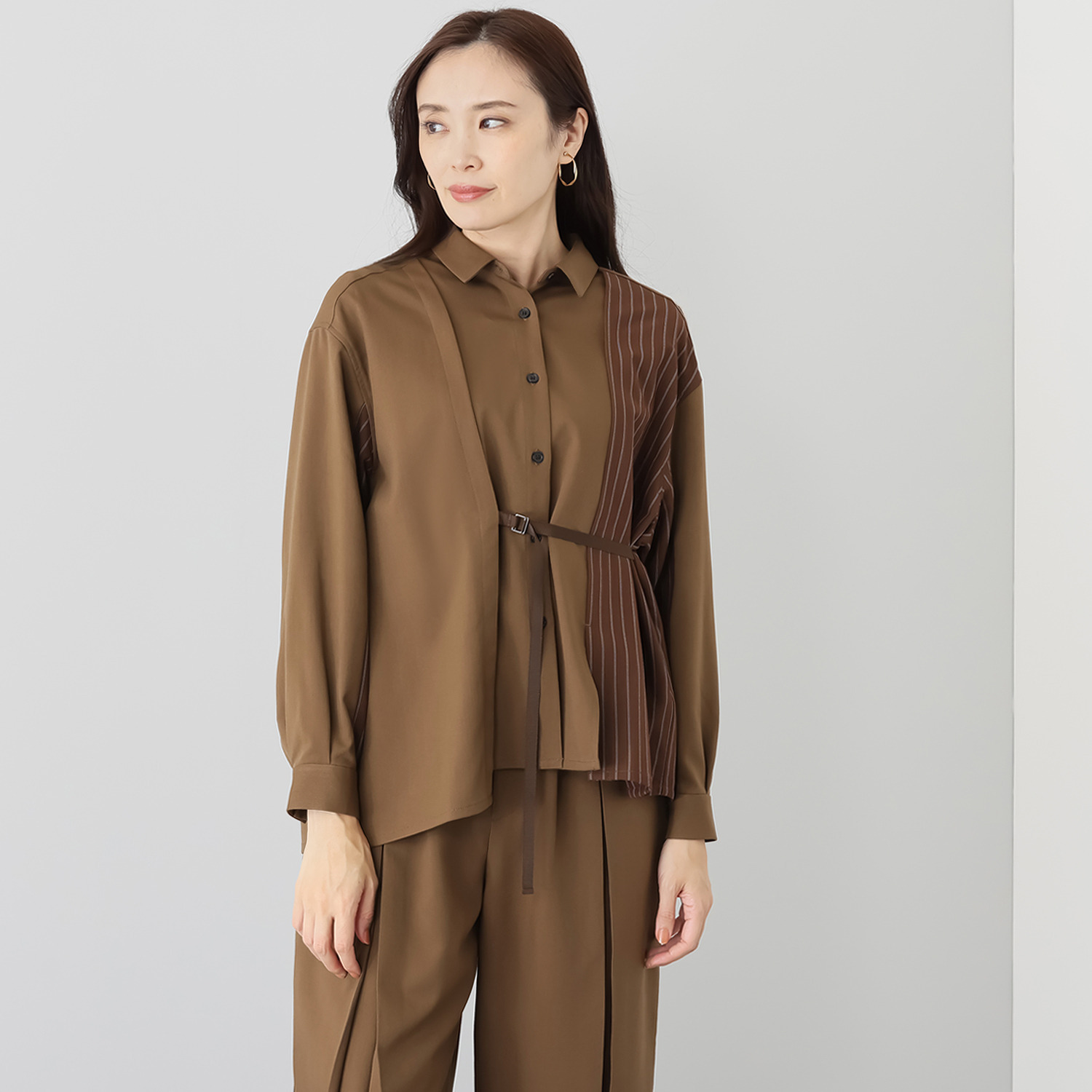 ヨウゾウカタブキ 切替ストライプシャツ