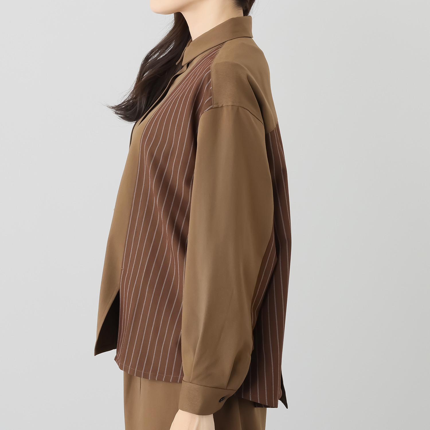 ヨウゾウカタブキ 切替ストライプシャツ