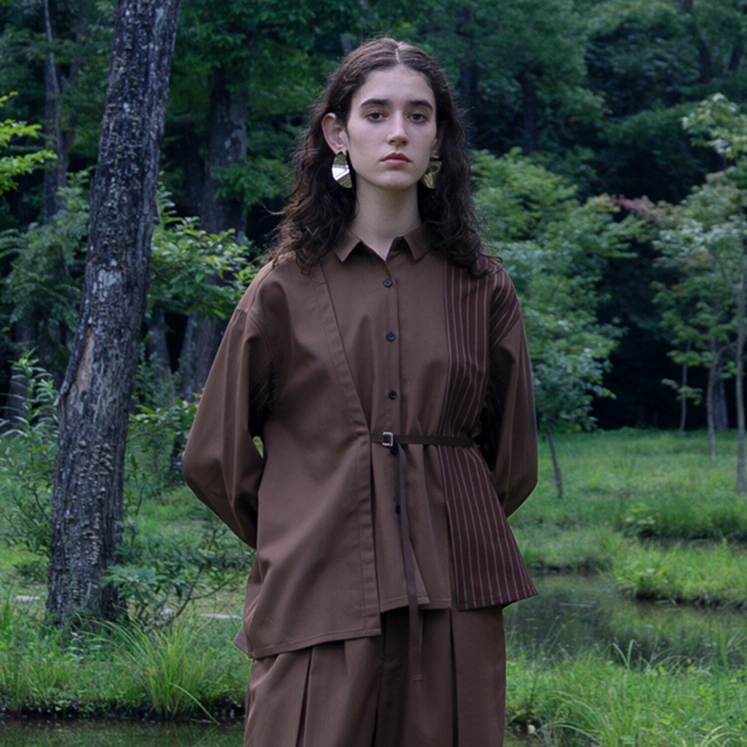 ヨウゾウカタブキ 切替ストライプシャツ