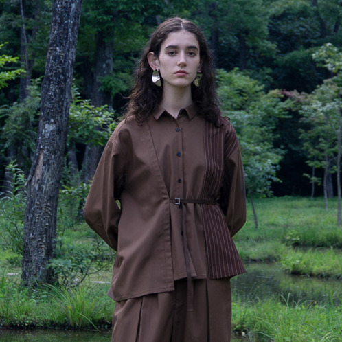 ヨウゾウカタブキ　切替ストライプシャツ