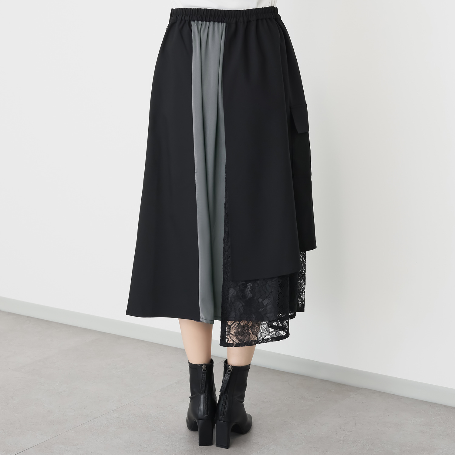 ヨウゾウカタブキ レース×サテン切替 レイヤードスカート